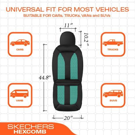 Skechers Memory Foam™ Car Seat Covers, Hexcomb Breathable Thick Seat Covers Two Front Seat Covers, Airbag Compatible, Automotive Comfort & Protection for Most Cars,Van,Trucks, SUVs (Green,Two Front)