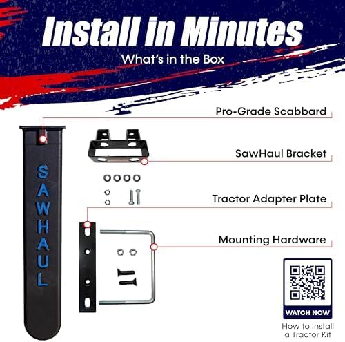 SawHaul Universal Tractor Chainsaw Holder - Made in Kansas USA - Fixed Mount Chainsaw Carrier (28" Blue) Compatible w/All Brands