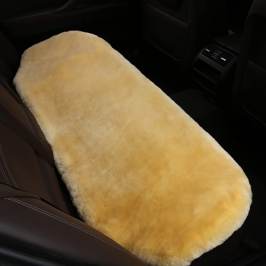 Fluffy Genuine Australia Sheepskin Car Seat Cover for Auto Interior Accessories with Soft Fuzzy Wool Eco-Friendly Natural Fur Non-Slip (Golden Yellow, Back)