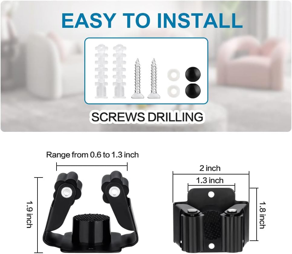 6PCS Broom and Mop Holder, Heavy Duty Garden Tool Organizer Rack Rake and Shovel Handle, Stainless Steel Mop Hanger. Screws for Wall Mounted. Matte Black
