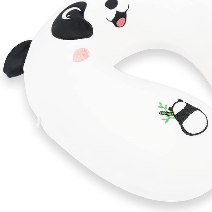 Sexysamba Cartoon Headrest & Neck Pillow for Kids Boys & Girls, Teens, Travel Accessories for Airplane, Car, Recline, Memory Foam Cute Travel Pillow with Sleep Eye Mask - Panda
