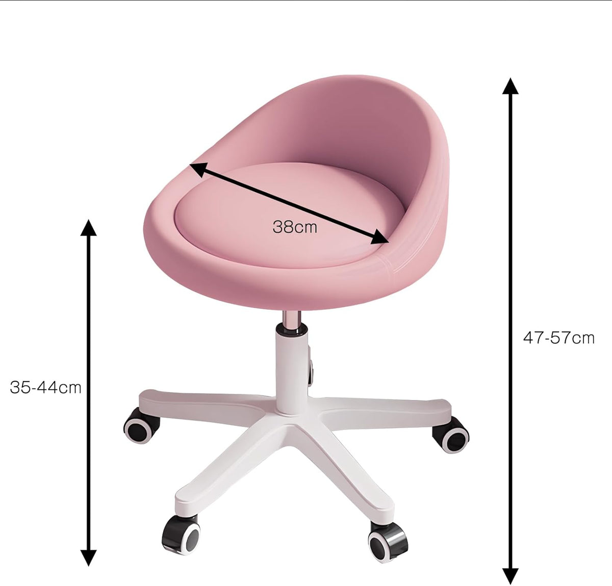Rolling Stool Set of 2 Rolling Hydraulic Salon Stool with Low Backrest - Adjustable Swivel Chair for SPA, Shop, Salon, Massage, or Medical Office Pink