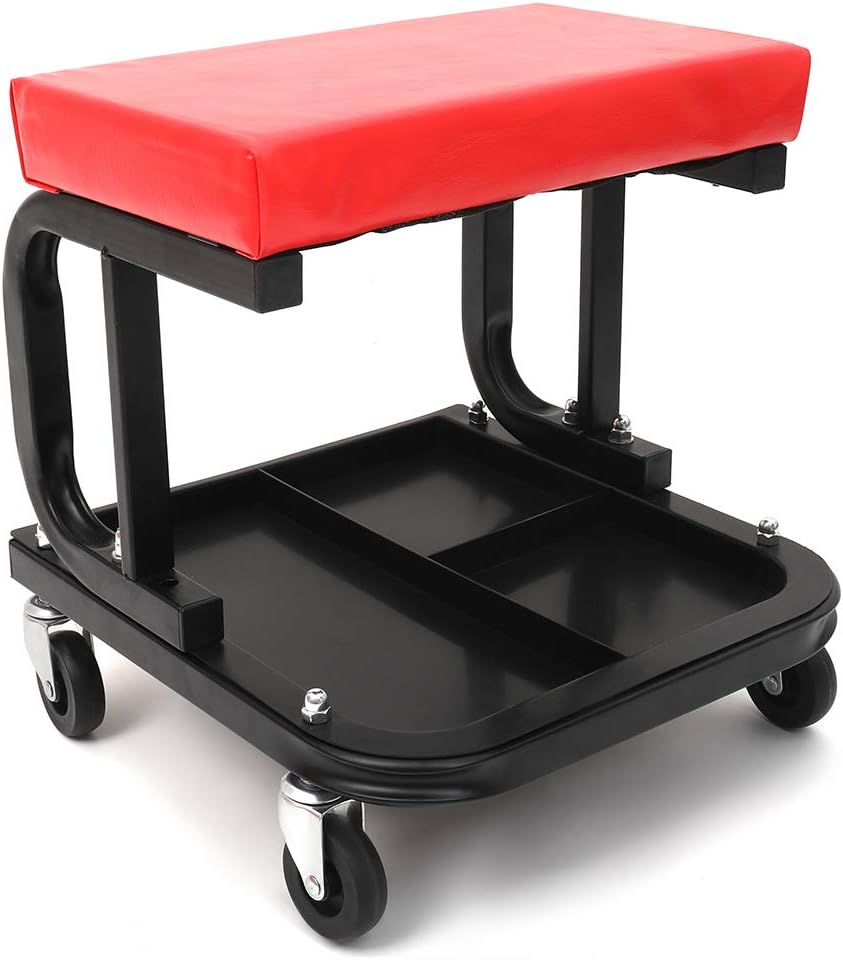 Rolling Creeper Seat with Cushioned Seat Heavy-Duty Garage Roller Seat with 4 Universal Mechanics Stool Mechanic Chair for Workshop, Garage, Auto Repair Shop