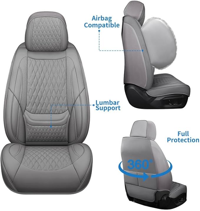 Car Seat Covers Full Set Custom Fit for Chevrolet/Chevy HHR 2006-2011 - Premium Faux Leather with Lumbar Support | Breathable, Waterproof, Anti-Slip, Durable (Gray,Full Set)