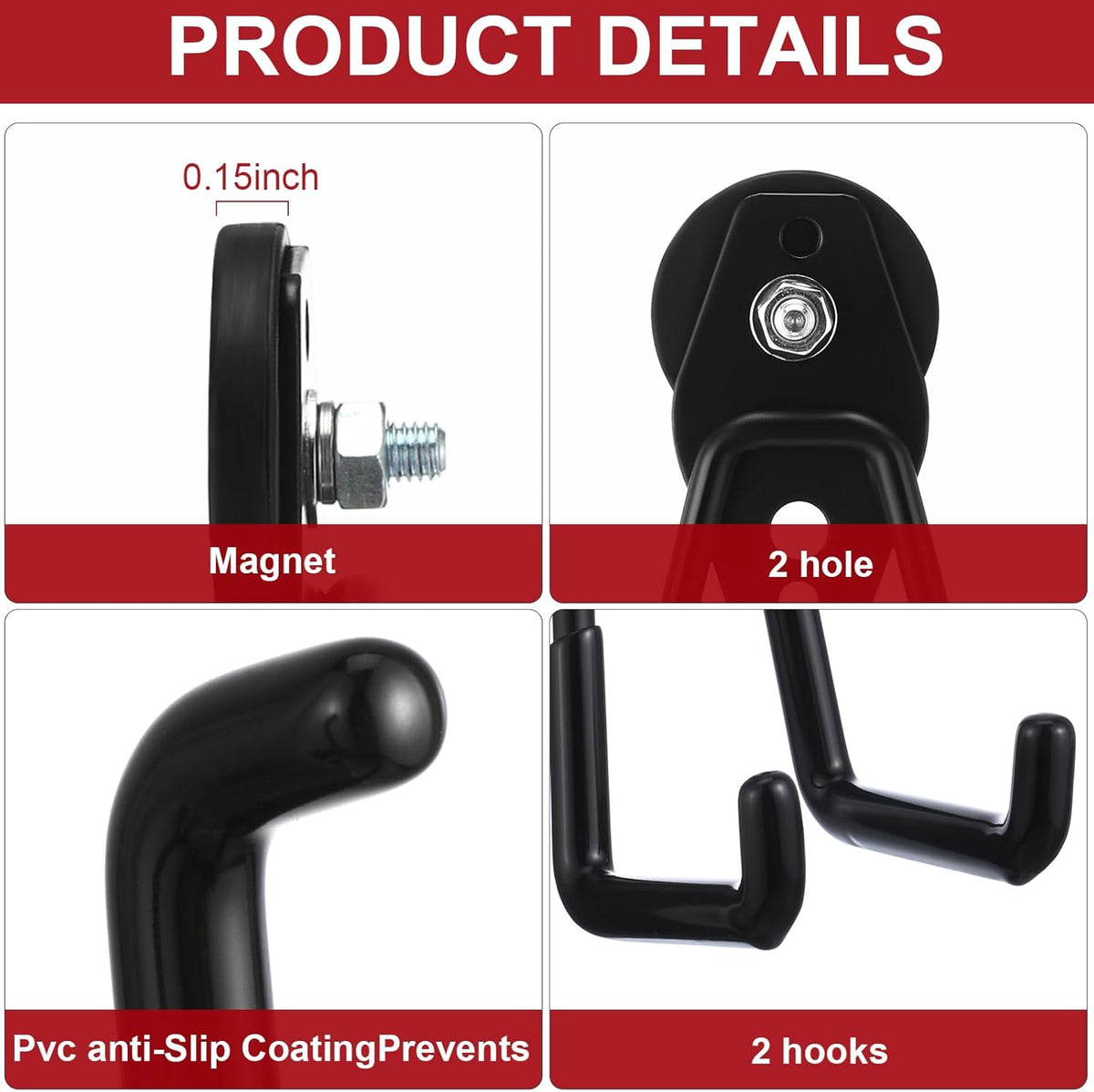 Landhoow Large Magnetic Hooks Heavy Duty Garage Magnet Hooks Strong Storage Utility Magnetic Hangers with Anti Slip Rubber Coating for Indoor and Outdoor Hanging(Black,22 Pcs)