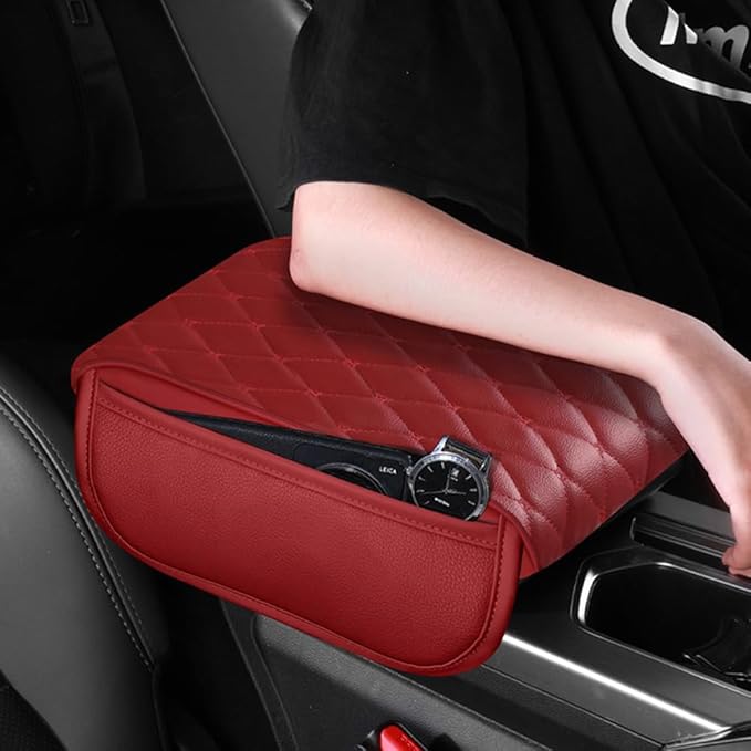 Universal Car Armrest Pad for Mini Countryman R60 F60 One/S/Cooper/JCW 2010-2024 Leather Armrest Box Center Console Cover Pad Waterproof Arm Rest Protector Decor Accessories,Black01