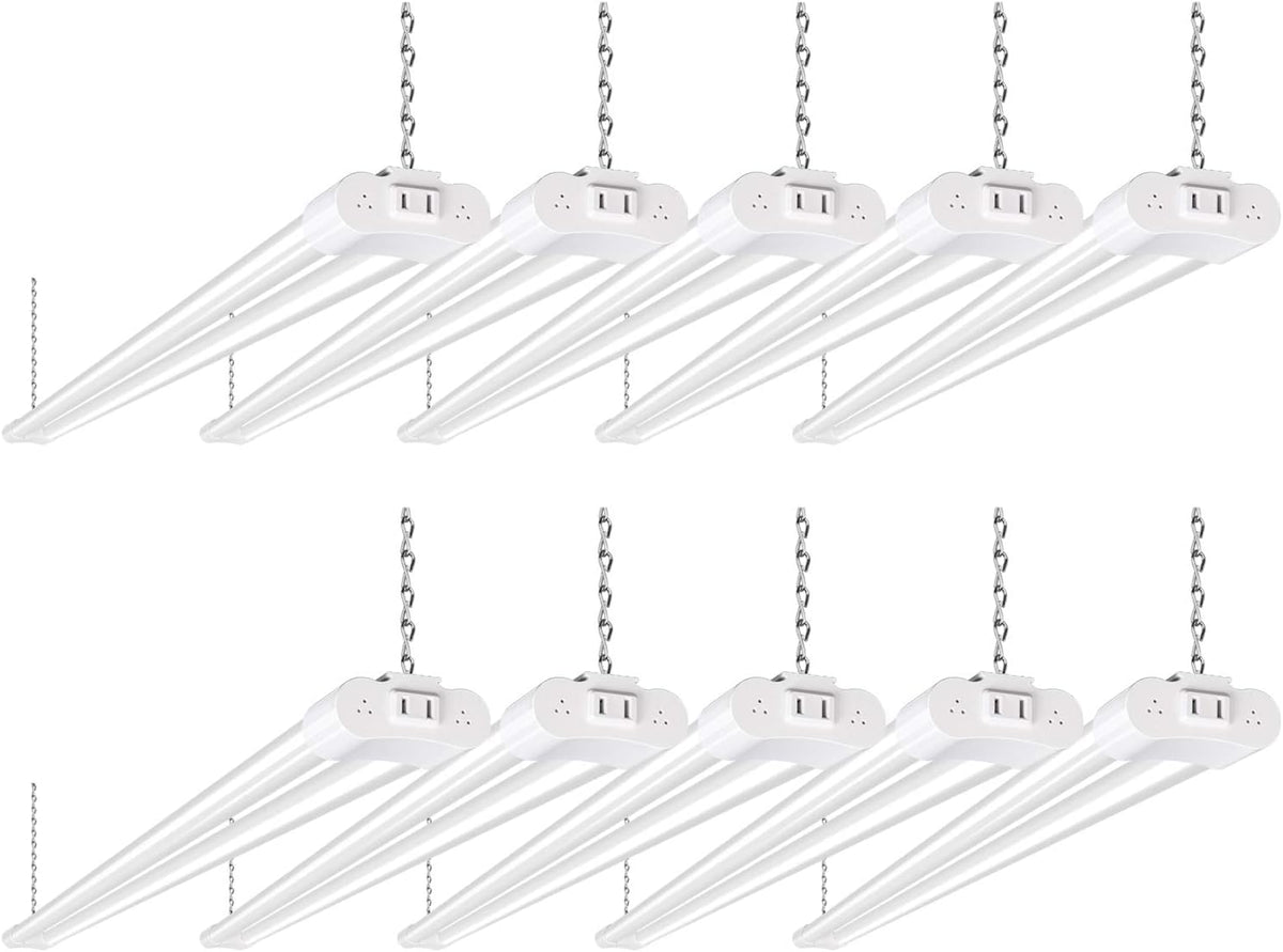 hykolity 10 Pack 4FT Linkable LED Shop Light for Garage, 6500lm, 4FT 60W Utility Light Fixture, 5000K Daylight LED Workbench Bay Lighting with Plug, Hanging or Surface Mount, White - ETL