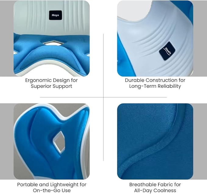 Ergonomic Lumbar Support Cushion, Blue, 44.5mm x 410mm x 340mm, Standard Size, for Shoulder and Back Posture, 110-265 lbs Capacity