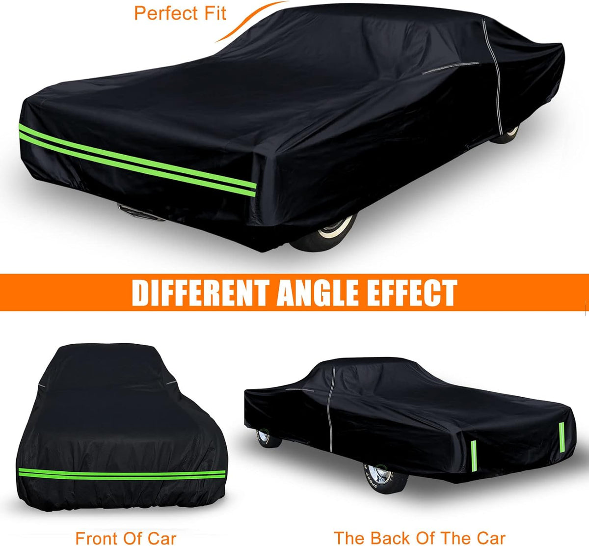 Waterproof Car Cover Compatible with Chevrolet El Camino 1964-1967 & 1978-1987 300D All Weather Classic Car Covers with Zipper Door Reflective Strips Lock for Snow Rain Dust