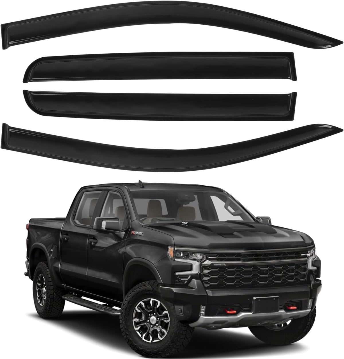 Tape-On Rain Guards Fit for 2023 2024 2025 Chevy Colorado/GMC Canyon, Outside Mount Window Visor, Smoke Tinted Sun Vent Shade Deflector, 4pcs