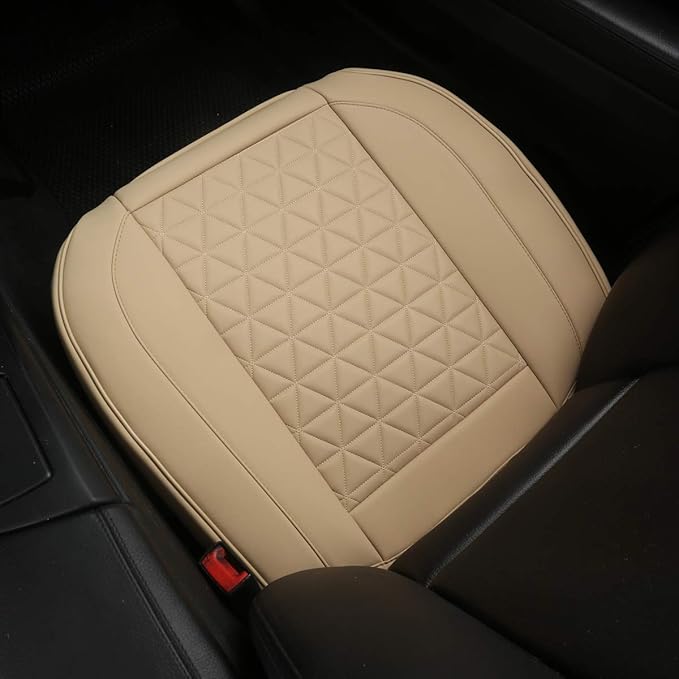 Black Panther Luxury Polyvinyl Car Seat Cover Front Bottom Seat Cushion Cover, Anti-Slip and Wrap Around The Bottom, Fits 95% of Vehicles - 1 Piece,Beige
