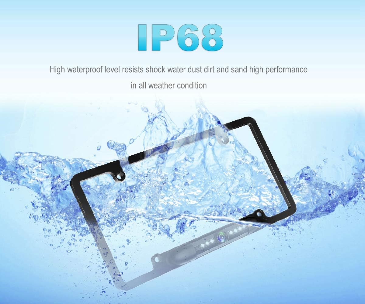 JPP License Plate Backup HD Camera, Rear View Camera 170° Viewing Angle Universal Night Vision Waterproof High Sensitive 7 Bright LED Reversing Car Camera