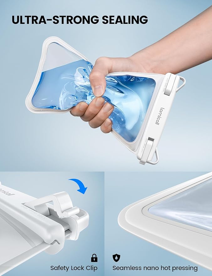 Lamicall Double Bag Waterproof Phone Pouch - IPX8 Waterproof Phone Case with Lanyard, Beach Vacation Cruise Ship Essentials for iPhone 16/14/13 Pro Max, Galaxy 25/24/23, 4-7.5" White