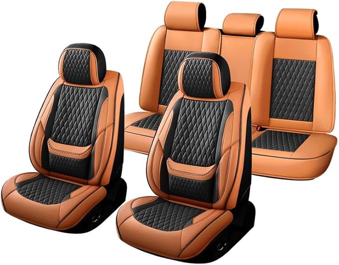 Car Seat Covers Full Set Custom Fit for Ford Edge 2007-2026 - Premium Faux Leather with Lumbar Support | Breathable, Waterproof, Anti-Slip, Durable (Black&Brown,Full Set)