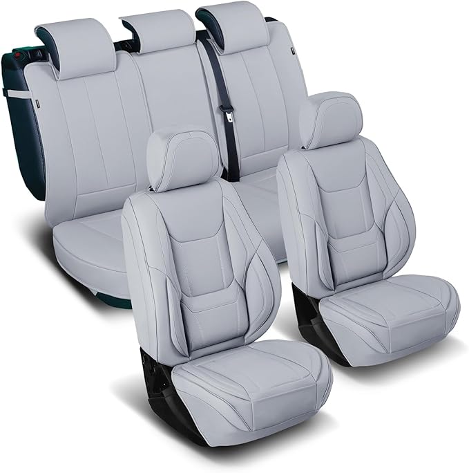 Coverland Custom Fit Car Seat Covers for Car Compatible with [Civic, Elantra, Cadenza, V50] Premium Car Seat Cover Water Resistant Leather Non-Slip Interior Protector [Full Set Gray- Size Chart X57]