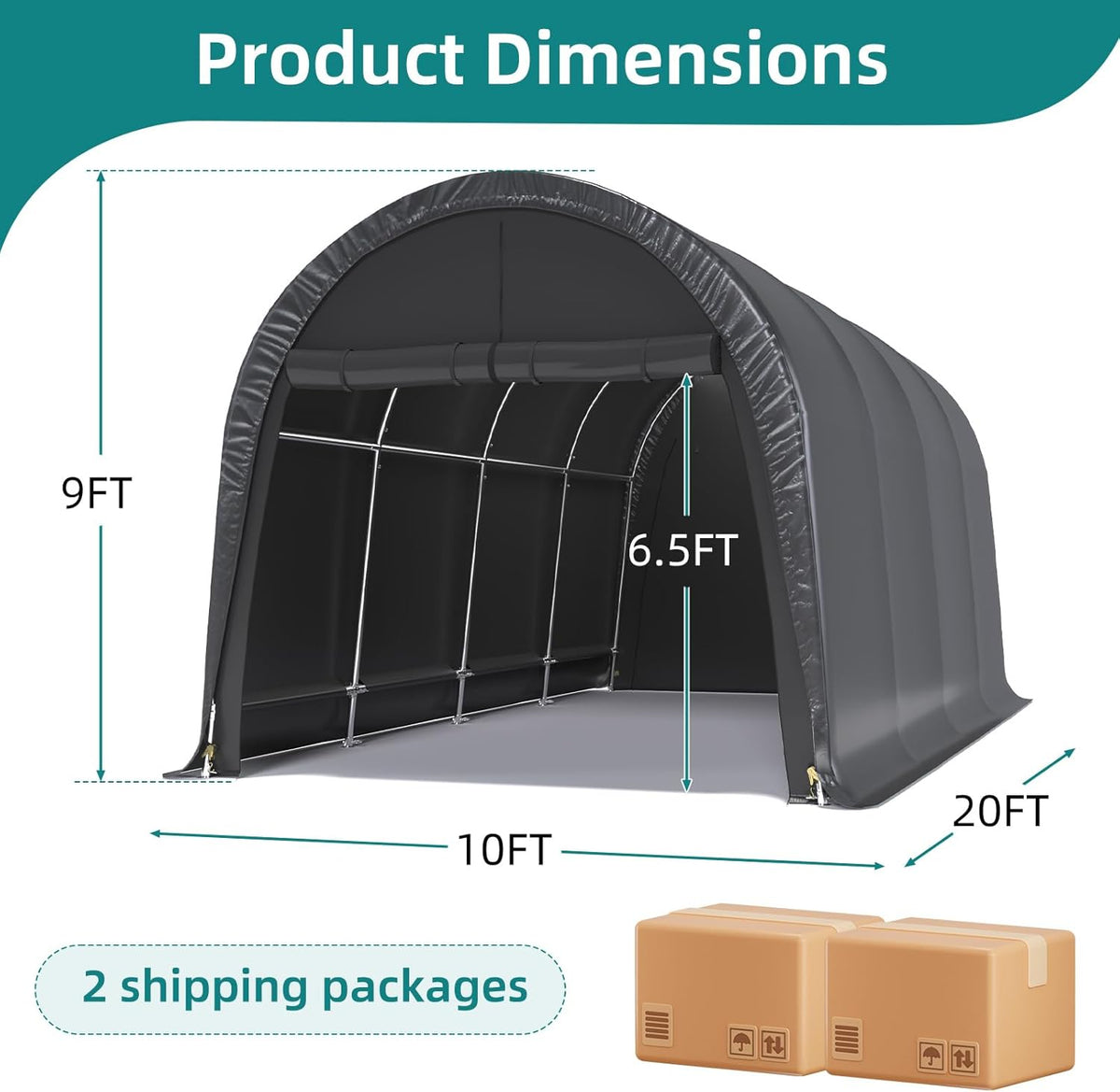 EROMMY Carport 10 x 20 FT Heavy Duty, Portable Garage with All-Steel Metal Frame and Round Style Roof, Anti-Snow Car Canopy Outdoor Storage Shelter for Car, Truck, Boat