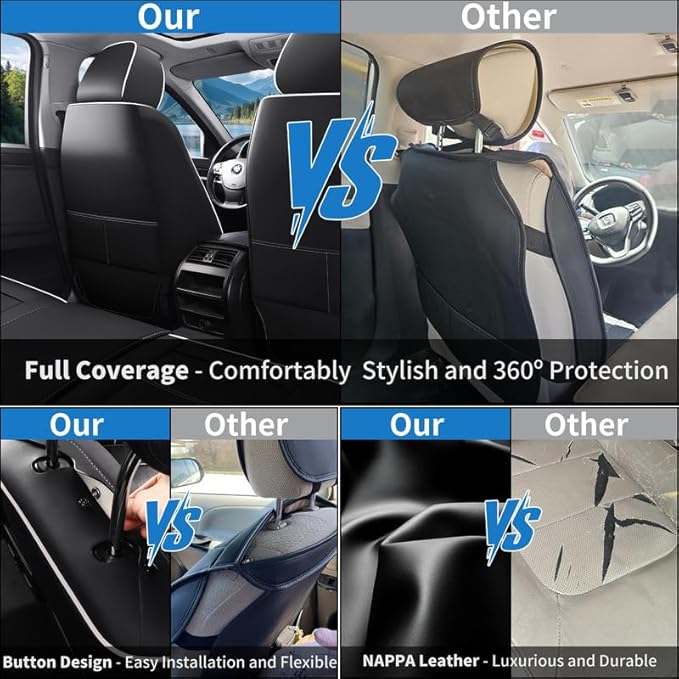 Car Seat Covers Full Set Custom Fit for Mercury Sable 1995-2009-Luxury Leather with Lumbar Support, Breathable, Waterproof, Anti-Slip, Durable, Easy to Install (Black&White,Full Set)