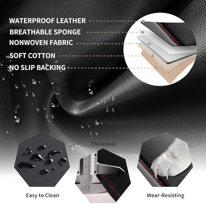 Car Seat Covers Full Set Custom Fit for Mercury Mountaineer 1997-2010-Luxury Leather with Lumbar Support, Breathable, Waterproof, Anti-Slip, Durable, Easy to Install (Black&Red,Full Set)