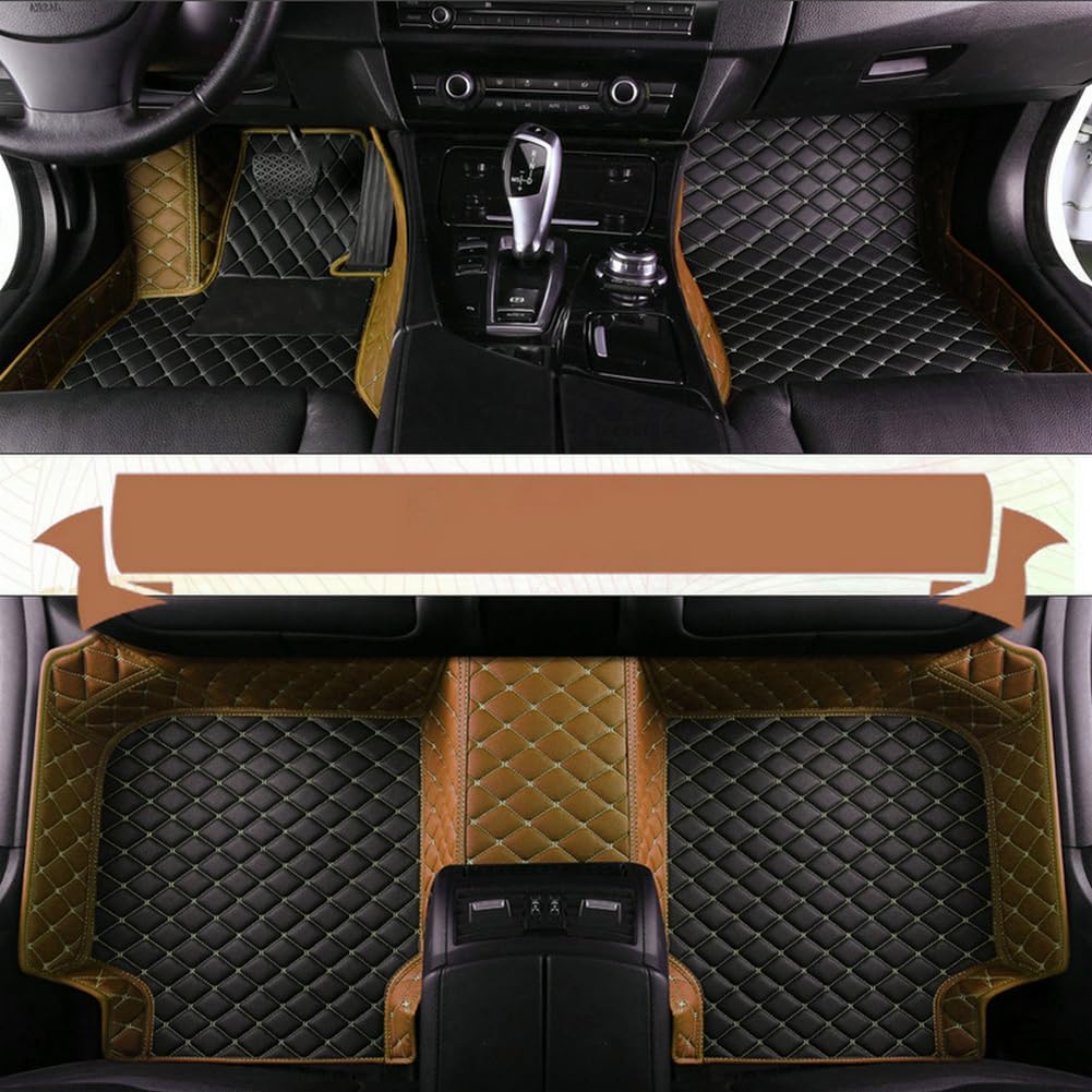 Customized personalized car floor mats, all-weather luxury car floor mats, waterproof and anti slip leather car floor mat lining, 95% customized car, truck, and SUV floor mats (Edge light brown)