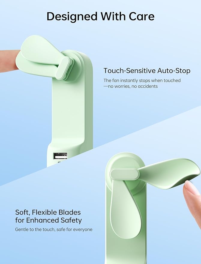 JISULIFE Handheld Mini Fan, 3 IN 1 USB Rechargeable Portable Fan [12-19 Working Hours] with Power Bank, Flashlight, Pocket Design for Travel/Summer/Concerts/Lash, Gifts for Women(Green)