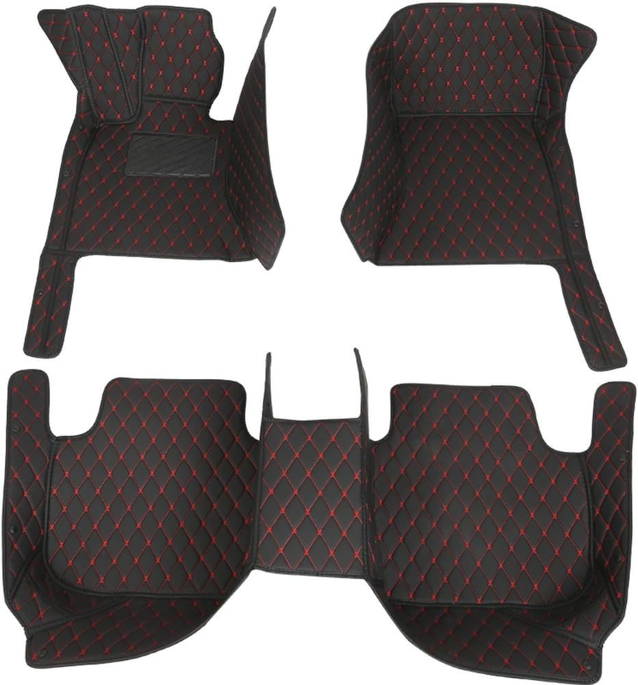 Customized Personalized car Floor mats, All-Weather Luxury car Floor mats, Waterproof and Anti Slip Leather car Floor mat Lining, 95% Customized car, Truck, and SUV Floor mats (Black Red)