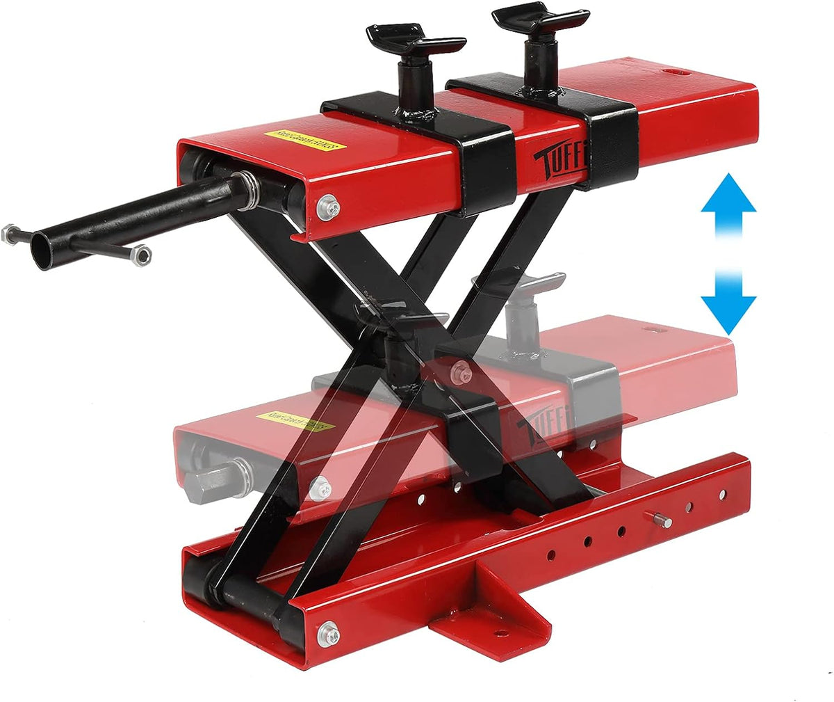 TUFFIOM 1100LBS Motorcycle Scissor Lift Jack, Height Adjustable with Safety Pin & Support Saddles, Foldable Motorcycle Center Stand for Dirt Bike ATV, Red
