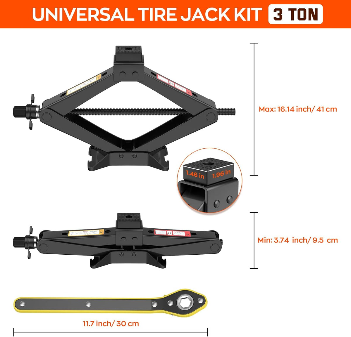 Universal Car Jack Kit Scissor Jack for Car 3 Ton 6614 LBS Spare Tire Changing Kit,Portable Tire Jack Repair Kit with Lug Wrench,Car Lifting Jack for Auto/SUV/MPV