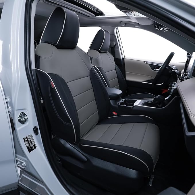 EKR Rav4 Seat Covers Custom Fit for Toyota Rav4(Gasoline) 2019 2020 2021 2022 2023 2024 2025 LE/XLE/XLE Premium/Limited,Leather Car Seat Cover Full Set for SUV,Faux Leather(Black/Gray)