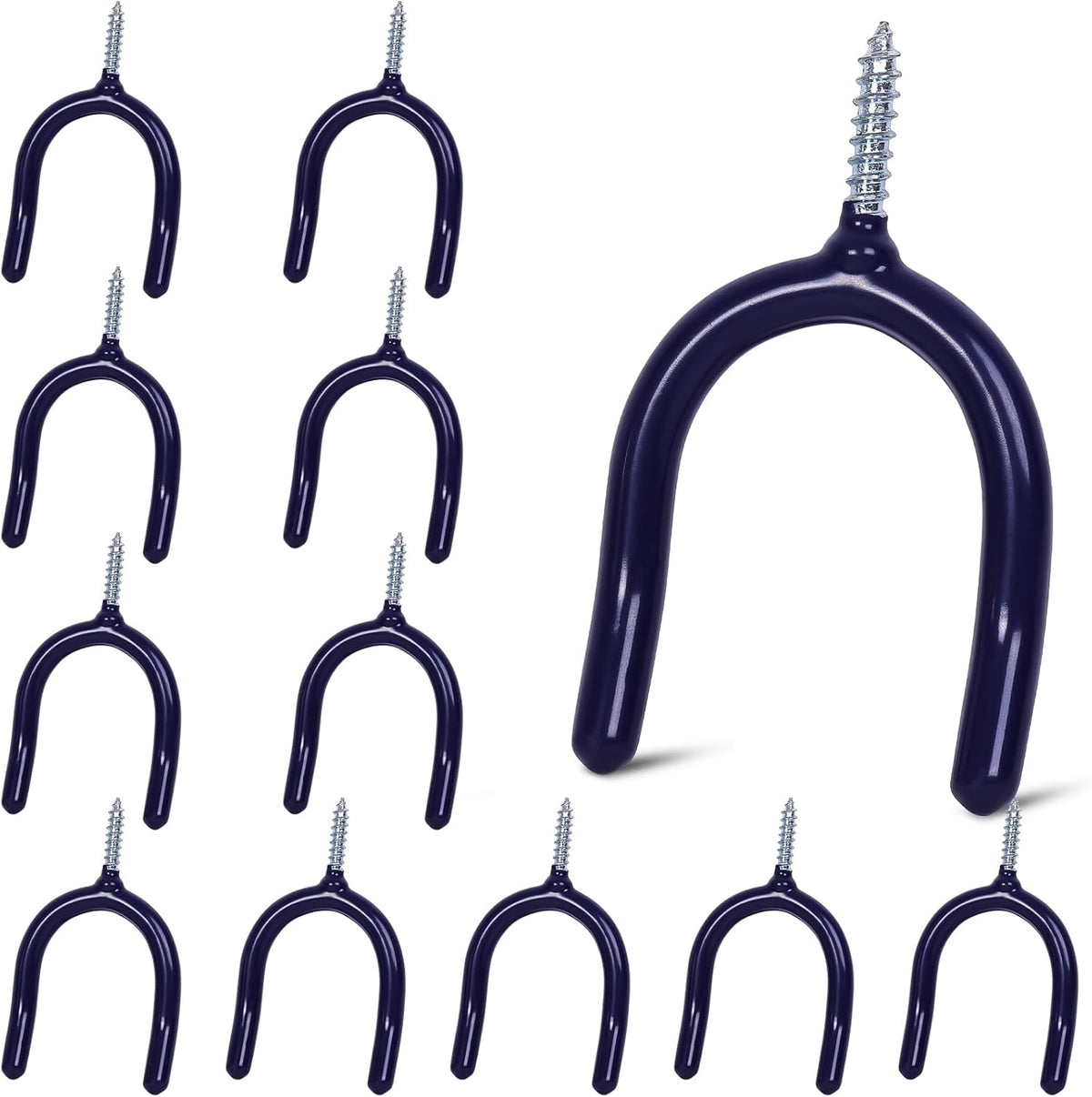 12 Pack Garage Storage System Steel U Hooks with Anti-Slip Coating Home Improvement and Organization Screw in Hooks Easy Wall Mounting Heavy Duty Bike and Ladder (Blue, 12 Pack)