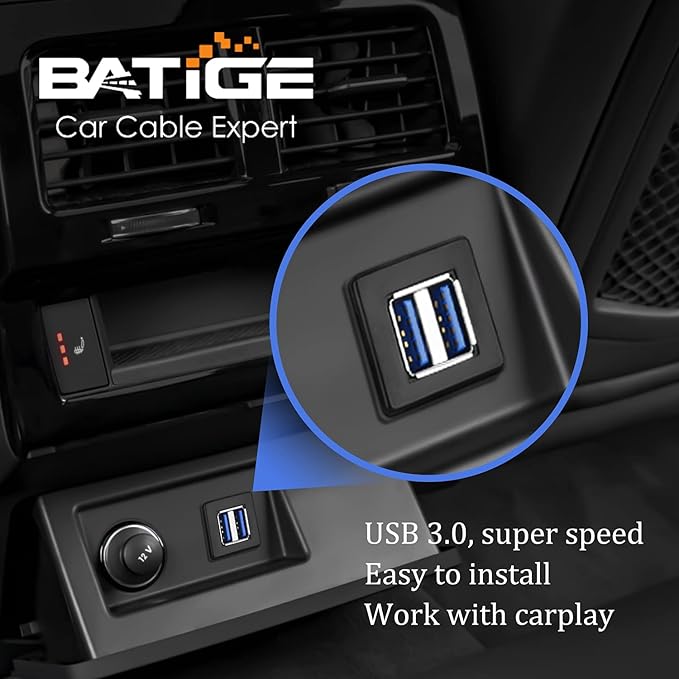 BATIGE Dual Ports Square USB 3.0 Panel Flush Mount Extension Cable with Buckle for Car Truck Boat Motorcycle Dashboard 1ft
