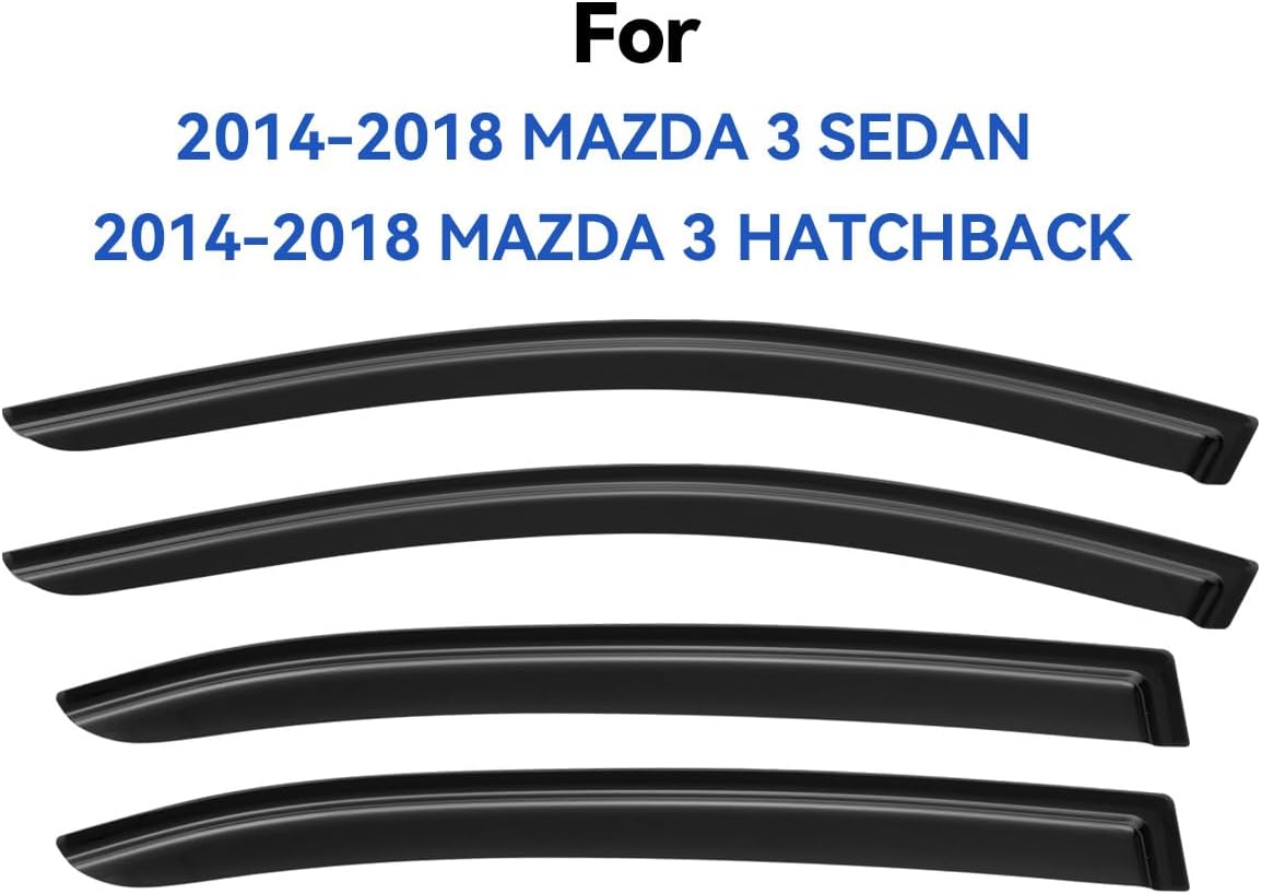 Window Visors Rain Guards for 2014-2018 Mazda 3 Sedan, Out-Channel Window Vent Wind Deflectors Visors Shades for 14-18 Mazda 3 Hatchback