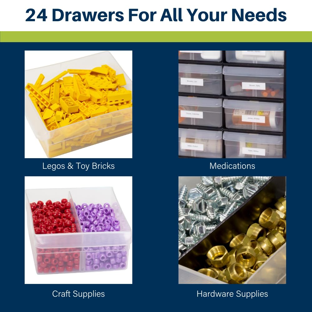 Akro-Mils 24-Drawer Plastic Drawer Storage Cabinet for Garage Organization, Bead Organizer, Building Bricks Storage, Teacher Toolbox, Makeup Organizer, 20-Inch W x 6-Inch D x 16-Inch H, 10124 Yellow