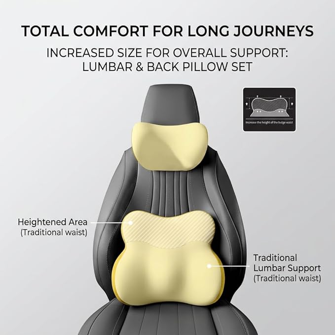 Car Headrest Pillow & Lumbar for Audi A3/A4 B8/A4 B6/A3 8P/A5/A4 B7/A4/A6 C6/Q5/A6/A6 C7/A6 C5/Q7/A3 8V, Car Seat Neck Pillow Back Support, Breathable All-Season Automotive Seat Cushions, 2PCS