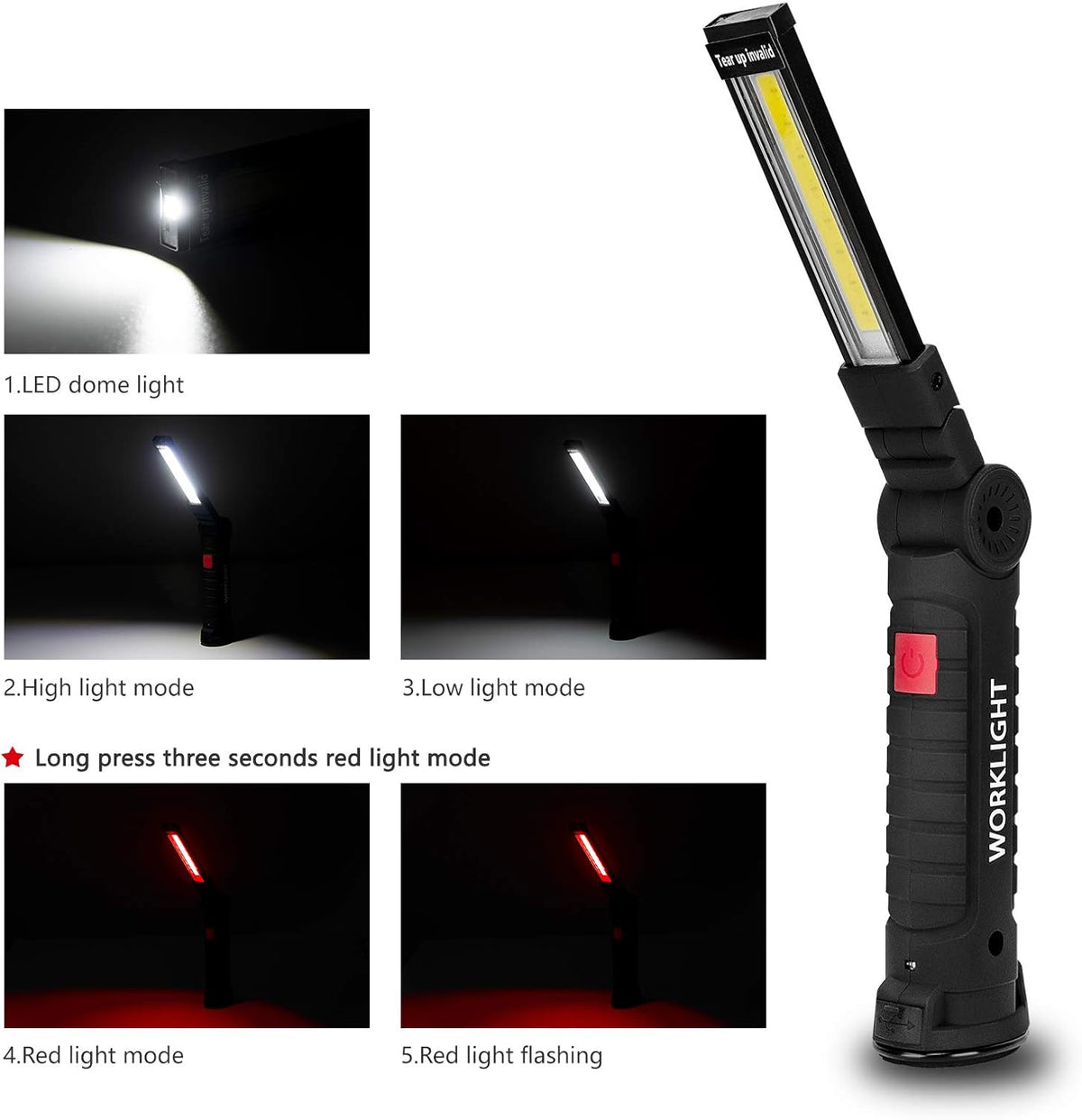 Gifts for Men 4Pack LED Flashlight, Rechargeable Work Lights with Magnetic Base Hook 360°Rotate and 5 Modes Bright LED Flashlight Inspection Light for Car Repair, Grill and Outdoor Use