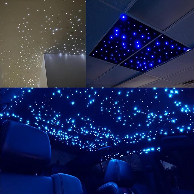 AKEPO 32W RGBW APP+Twinkle+Music Control Fiber Optic Lights Kit Star Ceiling Sky Light, 400pcs of Mixed Φ (0.75+1+1.5+2mm) 13.1ft/4m Optical Fiber Cable and Crystals for Car & Media Movie Room Decor