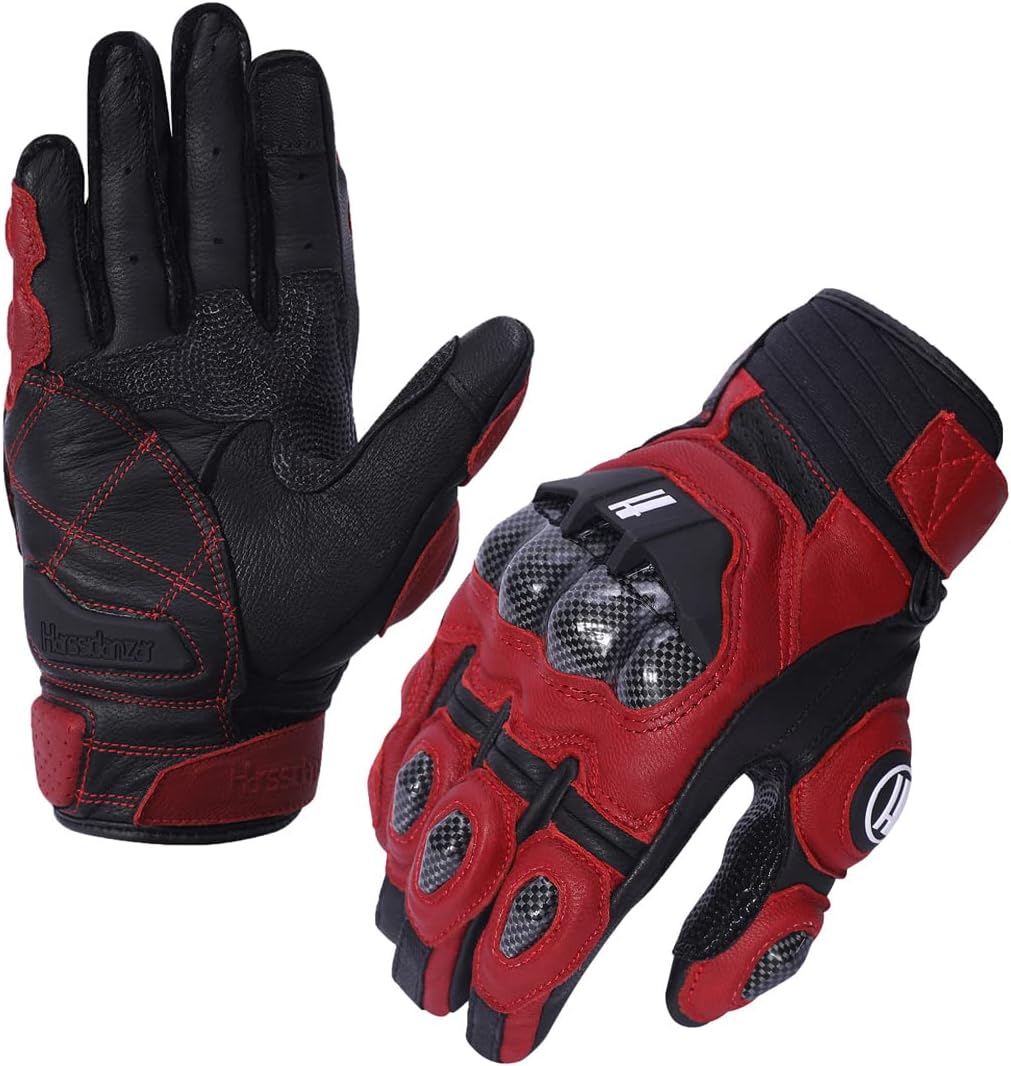 Harssidanzar Breathable Leather Motorcycle Gloves Touchscreen for Men Women KM046