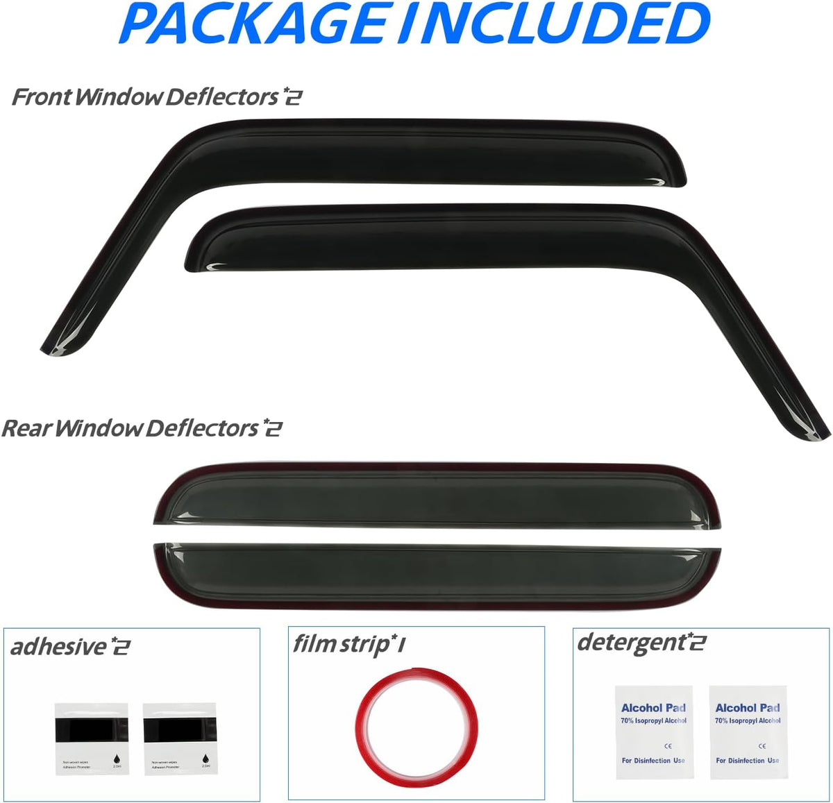 Rain Guard Fit for 2007-2017 Jeep Wrangler Unlimited 4-Door & 2018 Jeep Wrangler JK Unlimited 4-Door, Outside Mount Side Window Visor Deflector, Dark Smoke Vent Shade Shield, 4pcs