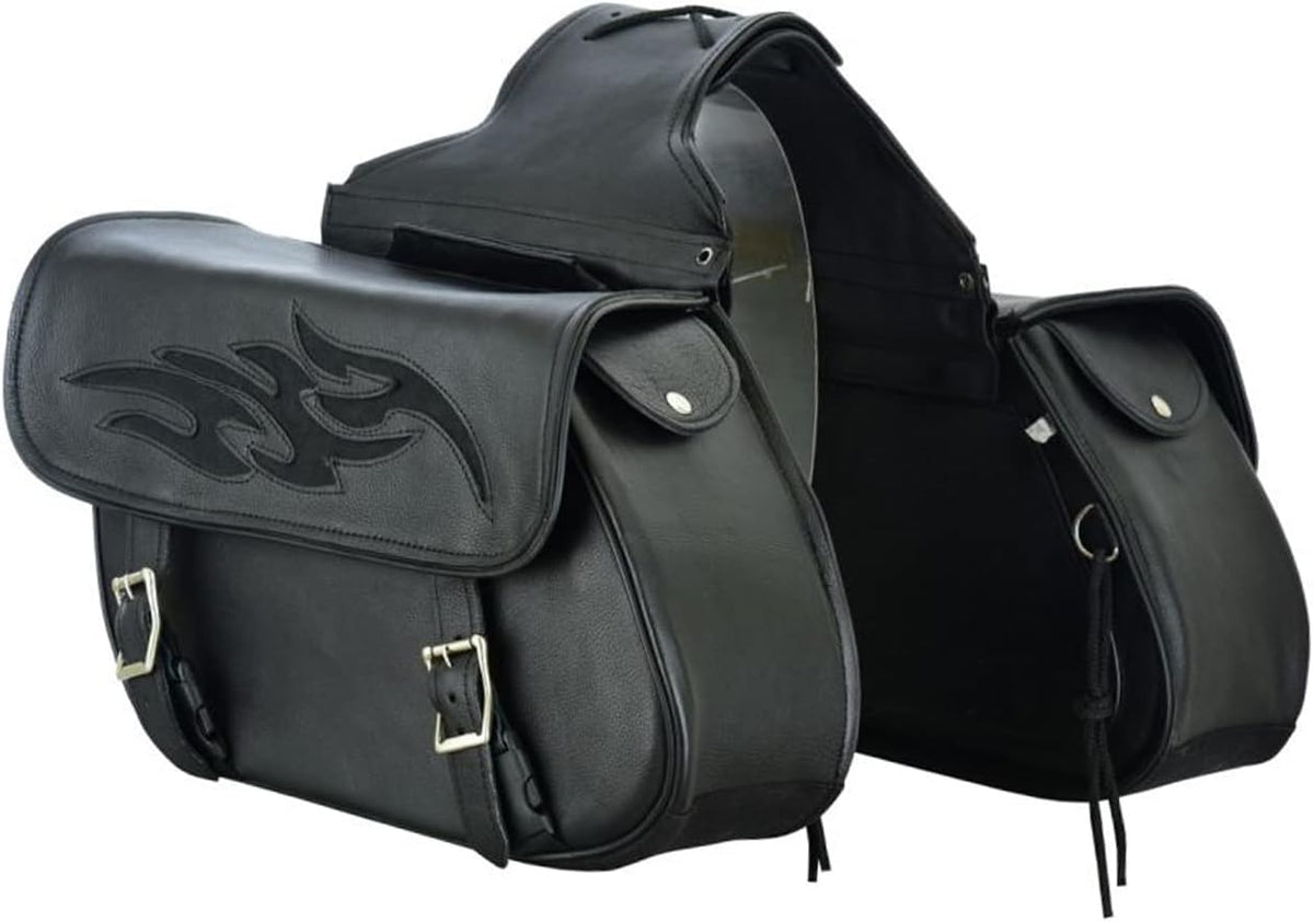 GARGOYLE BELLS Motorcycle Saddle Bags Leather Motorcycle Luggage Bag with Gun Holsters For Softails Sportsters and Choppers Waterproof Luggage Bags For Motorcycle