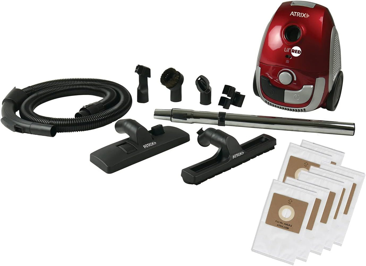 Atrix Red Lil Portable Canister Vacuum Cleaner with 2-Quart HEPA Filter & Variable Speed Motor – Premium Bundle for Home & Carpet Cleaning, Includes Accessories