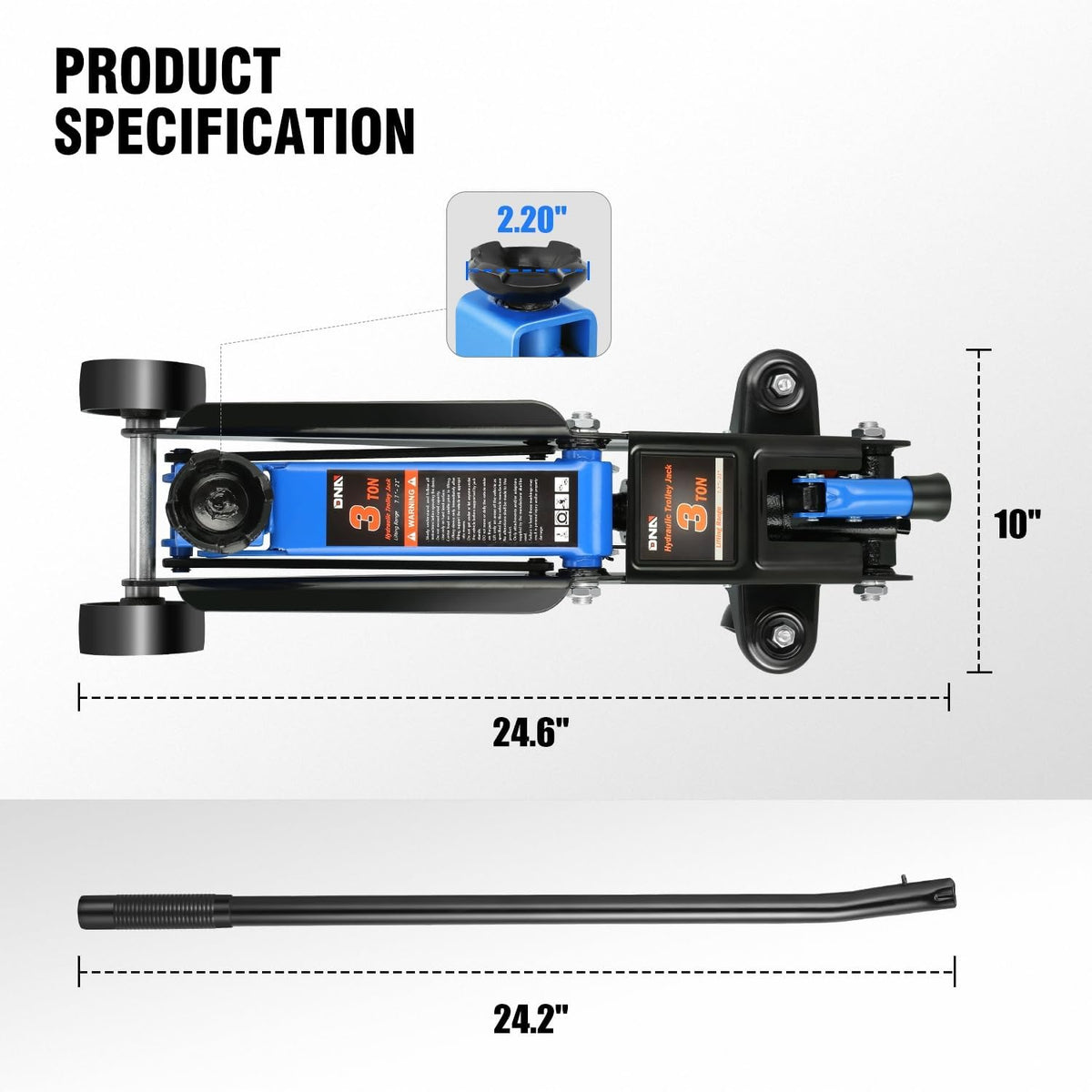DNA MOTORING 3 Ton Low Profile Floor Jack, 3 tons (6000 lbs) Capacity Fast Lift Hydraulic Trolley Service/Floor Jack, 7.7 "-21" Lifting Range, Blue, TOOLS-00674-BL