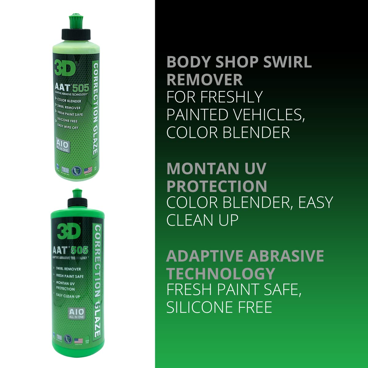3D AAT 505 Correction Glaze - 8oz - Body Shop Swirl Remover for Freshly Painted Vehicles - Montan UV Protection - Easy Clean Up - Adaptive Abrasive Technology