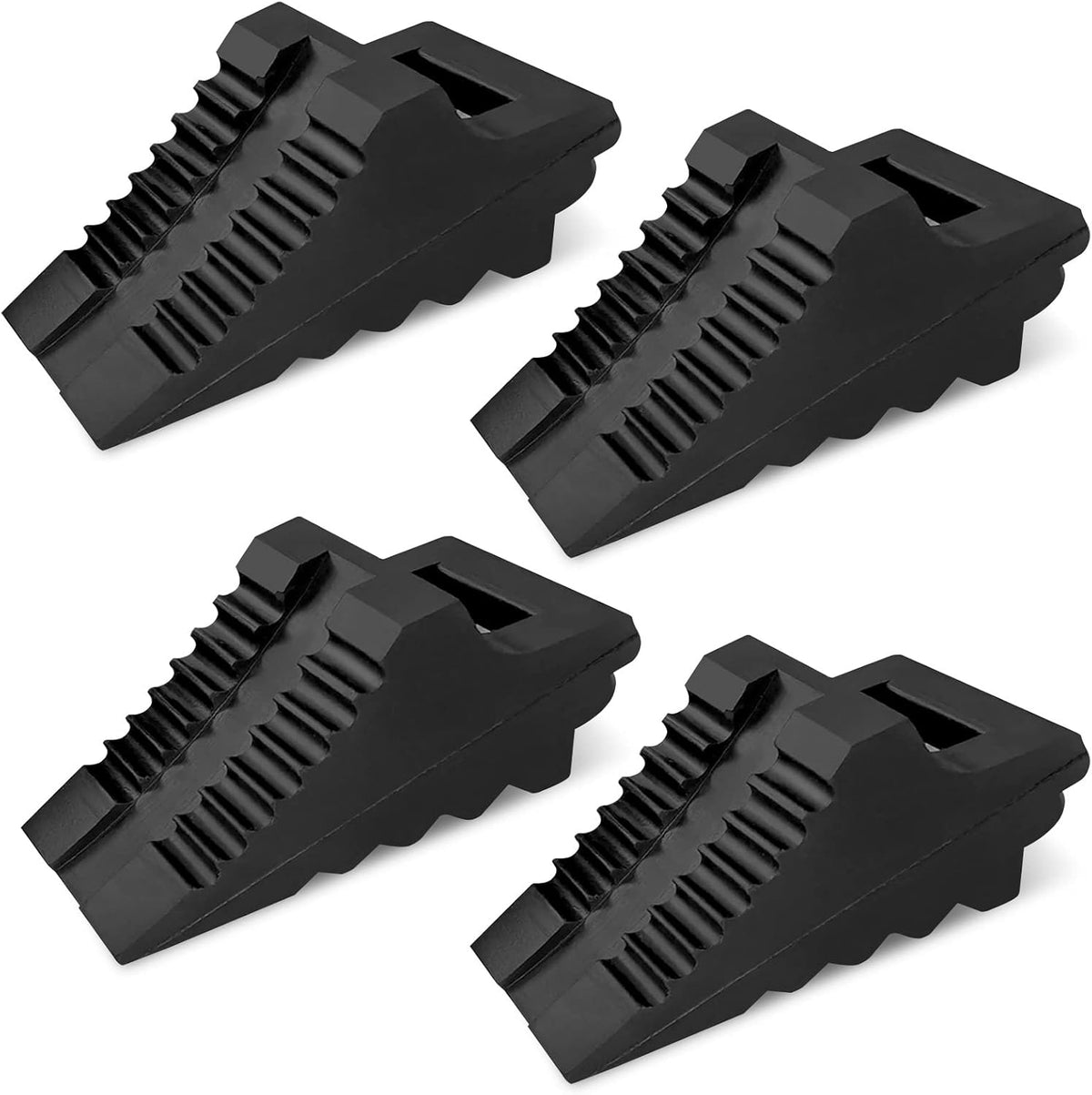 ROBLOCK Solid Rubber Wheel Chocks Heavy Duty Trailer Chock, G.V.W. Up to 8T, 4 Pack Black, 8.6" L x 3.7 W x 4.7" H for Car, Travel Trailers, RV, Truck, and ATV, for All Weather Use