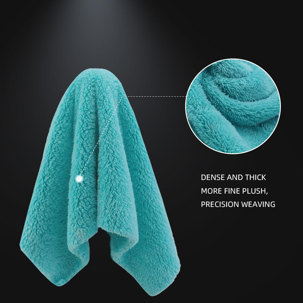 SPTA Microfiber Drying Towel Car Wash Drying Towel, 6 Pack Super Plush Edgeless Car Wash Towels for Auto Detailing, 16.1x17.7 in, 420GSM, Teal Blue-MT039