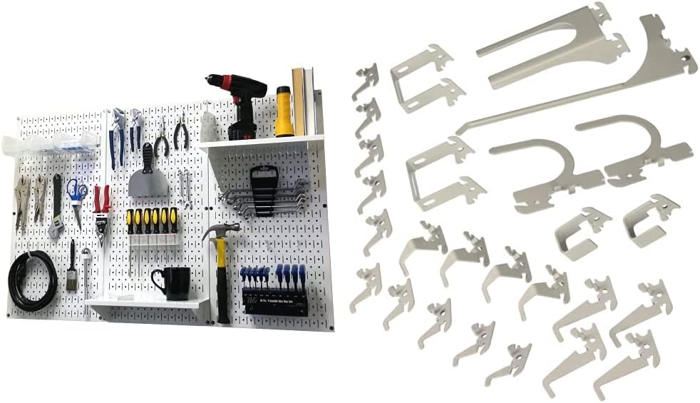 Wall Control 4 ft. Metal Pegboard Organizer - Standard Tool Storage Kit & Deluxe Hook Assortment for Slotted Tool Board - White