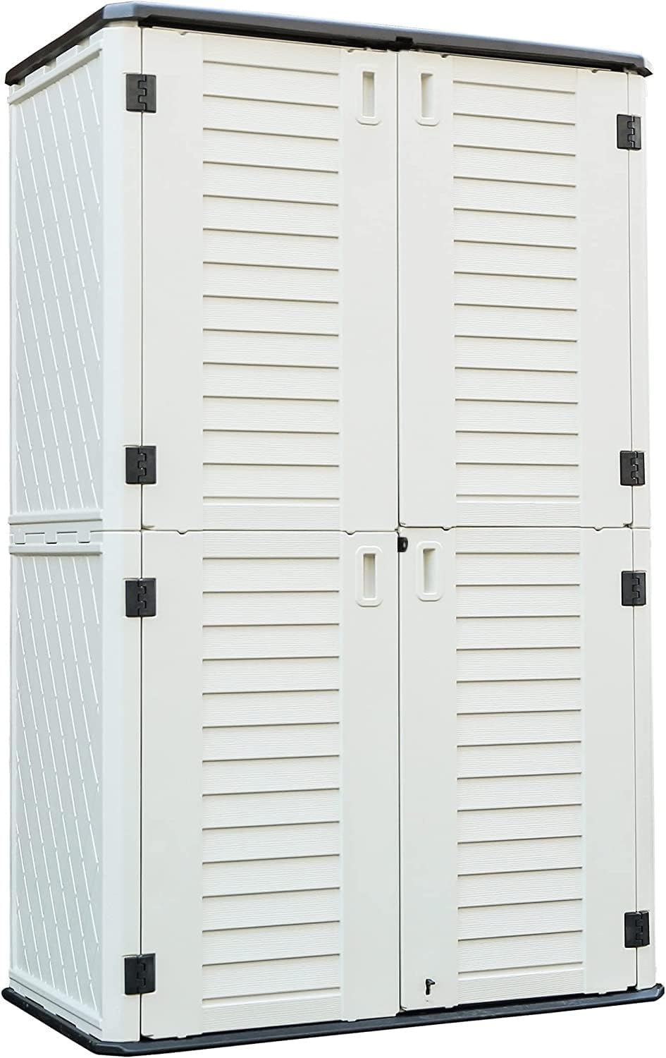Kinying Outdoor Storage Cabinet, Vertical Storage Shed Perfect to Store Patio Furniture, Garden Tools Accessories,Bike,Beach Chairs and Lawn Mower, 4x2.5 Feet off-white-02B