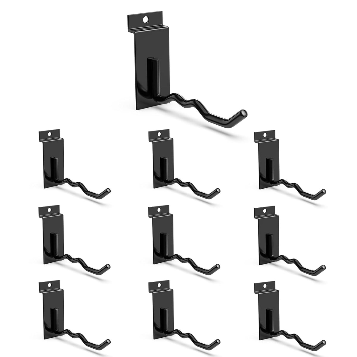 3-H Black Steel Slatwall Hooks, 10 Pack, 4.7 Inch, Heavy Duty, Wave Shape, Proslat Accessories, Retail Display