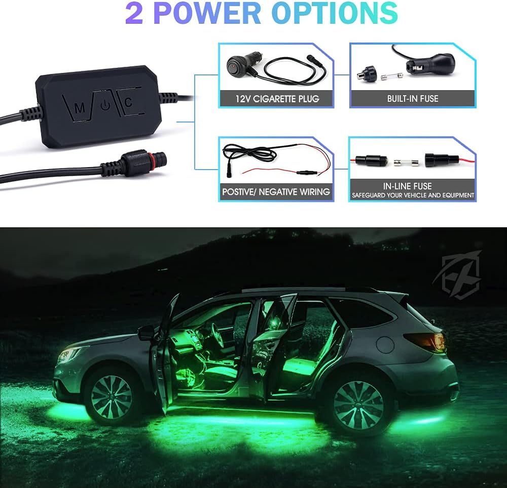 Xprite 8Pcs Car RGB LED Strip Lights, Exterior Underglow & Interior Bluetooth Lights Kit, APP Control & Wireless Remote, Music Sync, Underbody Inside Neon Ambient Lighting Strips for Cars SUV Truck