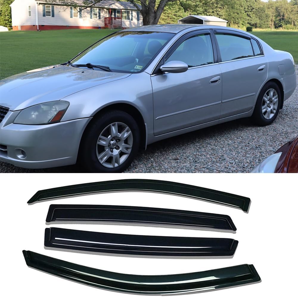 Side Window Wind Deflector fit for 2002-2006 Nissan Altima Sedan,4pcs Outside Mount Style Nice Sun Rain Guards Set,Dark Somke Nice Window Visors 94722