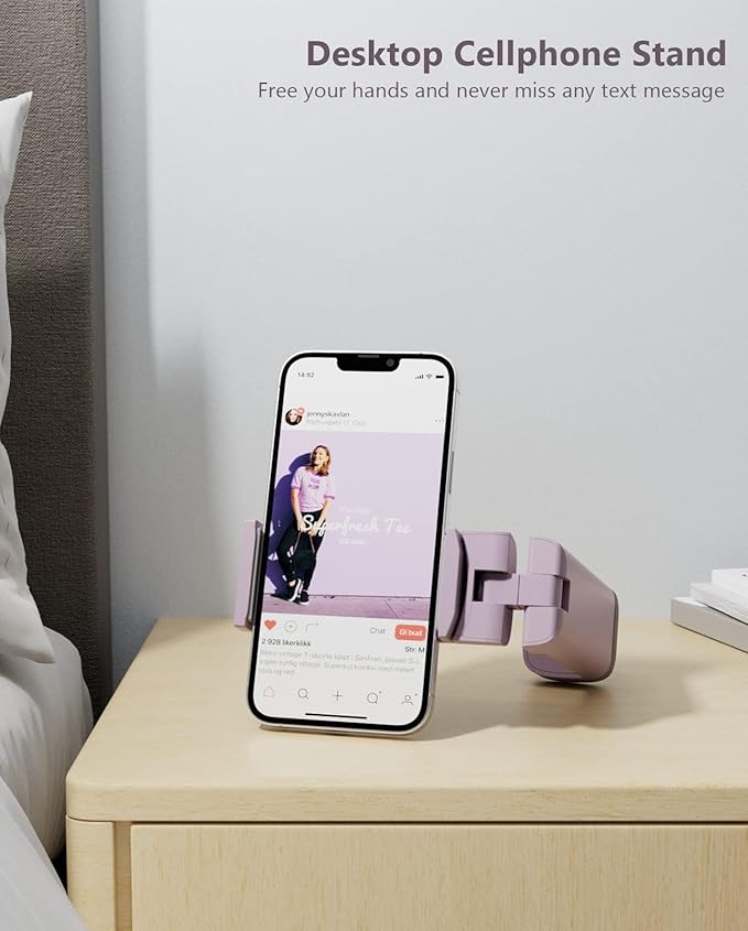 MiiKARE Travel Essentials Airplane Phone Holder, Universal Handsfree Phone Mount for Flying with 360 Degree Rotation, Travel Must Haves Phone Stand for Desk, Tray Table, Purple