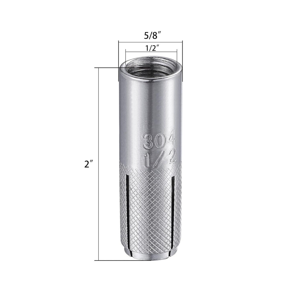 Wensilon(20 pcs) 1/2"-13 Premium Stainless Steel Drop in Anchors Assortment, Knurled Drop-in-Anchor for Solid Concrete, Internal Forced Expansion Screw Bolts